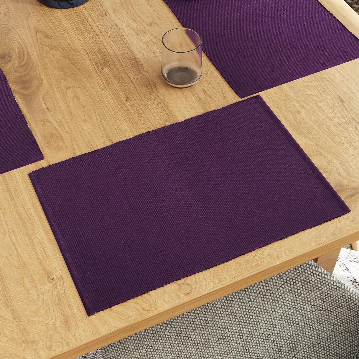 Ensemble de 6 sets de table en coton côtelé violet, faits main, 48 x 32 cm | Résistants à la chaleur et lavables