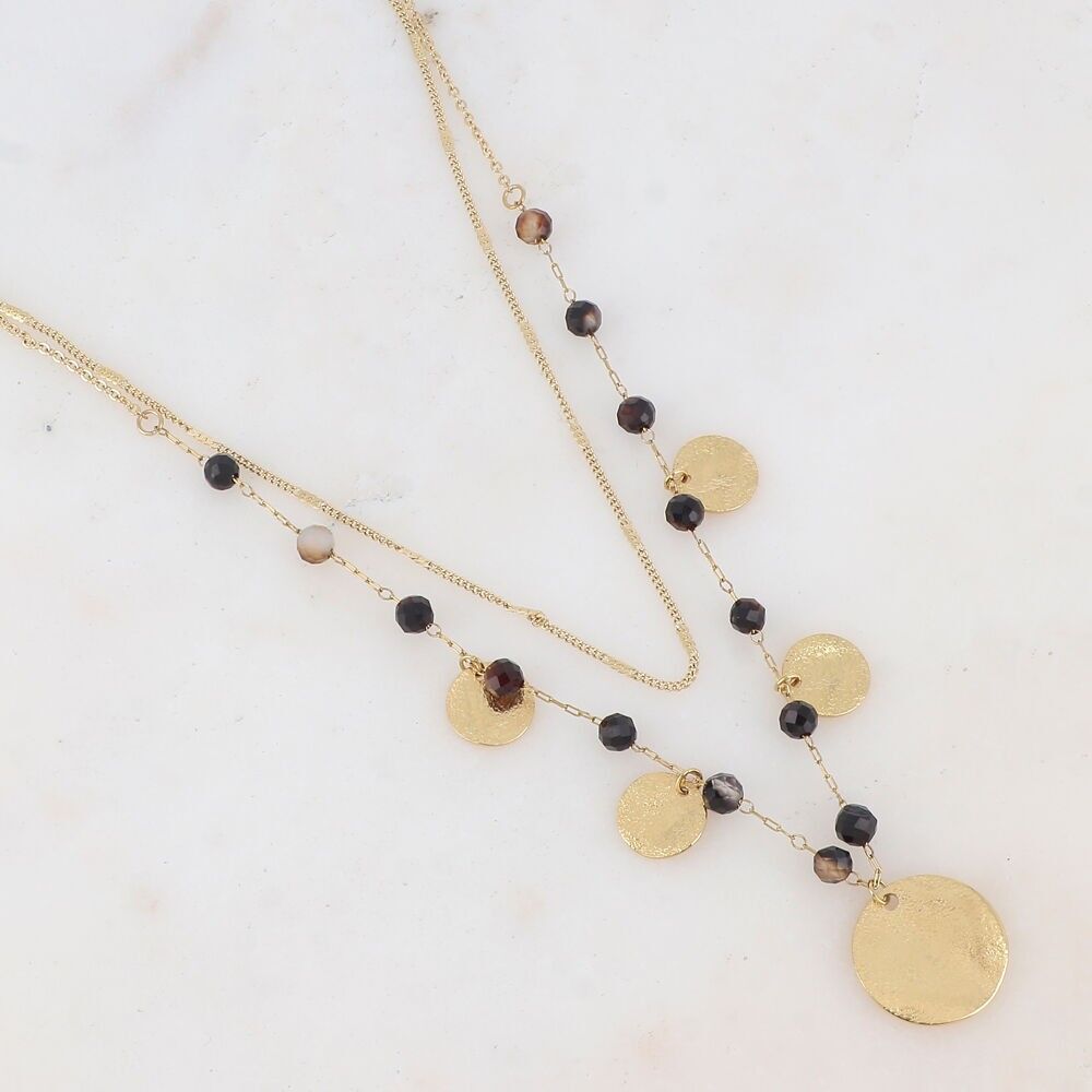 Two-strand necklace with tassels and natural stones