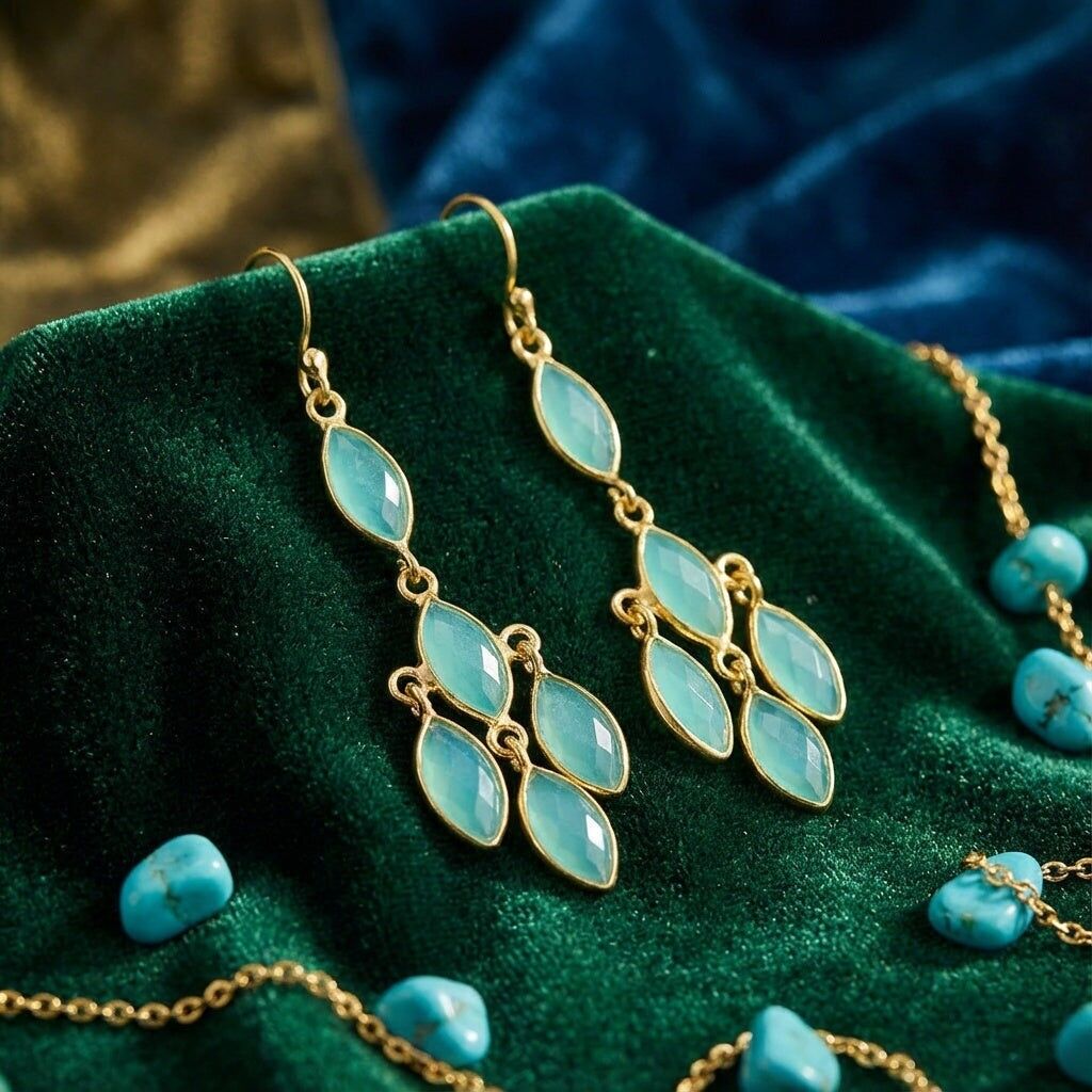 Naturstein Ohrringe Chalcedon Silber vergoldet Feingold