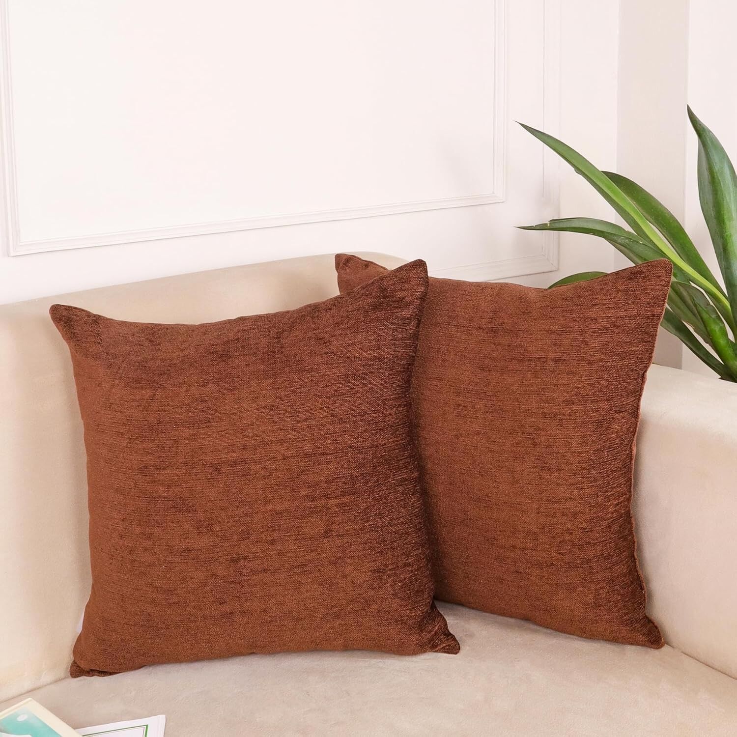 Lot de 2 housses de coussin en velours doux texturé chenille (40 x 40 cm) | Résistantes et lavables, idéales pour canapé, lit et décoration intérieure