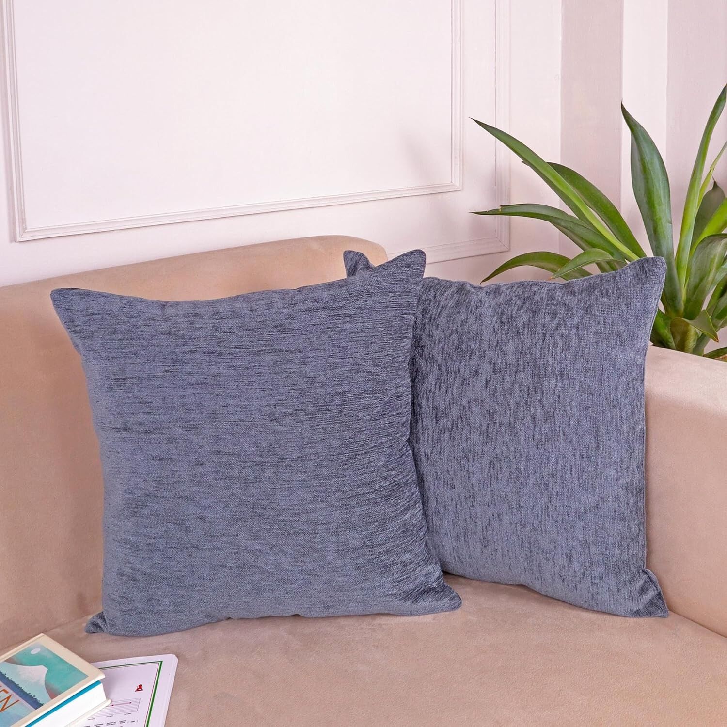 Housses de coussin en velours doux gris foncé chenille 40 x 40 cm (lot de 2) | Résistantes et lavables en machine | Décoration pour canapé, lit et salon