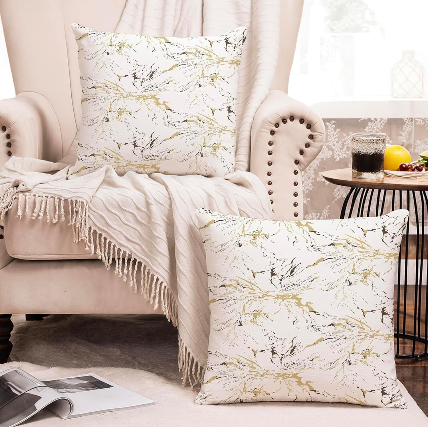 Housses de coussin décoratives douces, motif marbre moderne minimaliste, 40 x 40 cm (lot de 2) | Décoration pour canapé, lit, fauteuil, salon | Idée cadeau