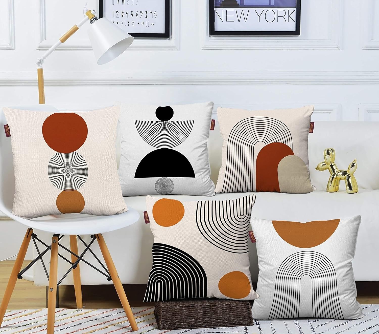 Ensemble de 5 housses de coussin décoratives en coton premium à motifs géométriques, imprimées numériquement et cousues à la main (40 x 40 cm) | Housses de coussin décoratives pour canapé et décoration intérieure