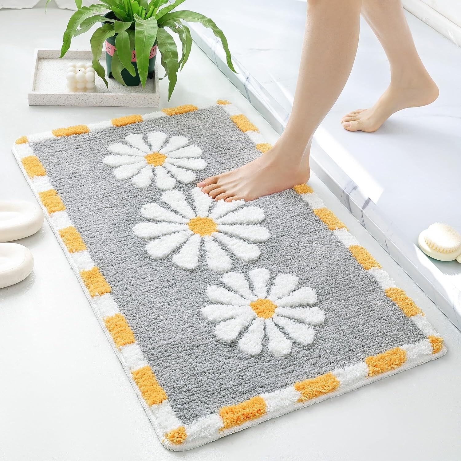 Tapis de sol Blossom ultra doux et antidérapant en microfibre 2000 g/m² (40 x 60 cm) - Lot de 1 | Tapis de sol ultra absorbant pour salle de bain, cuisine, porte ou sol