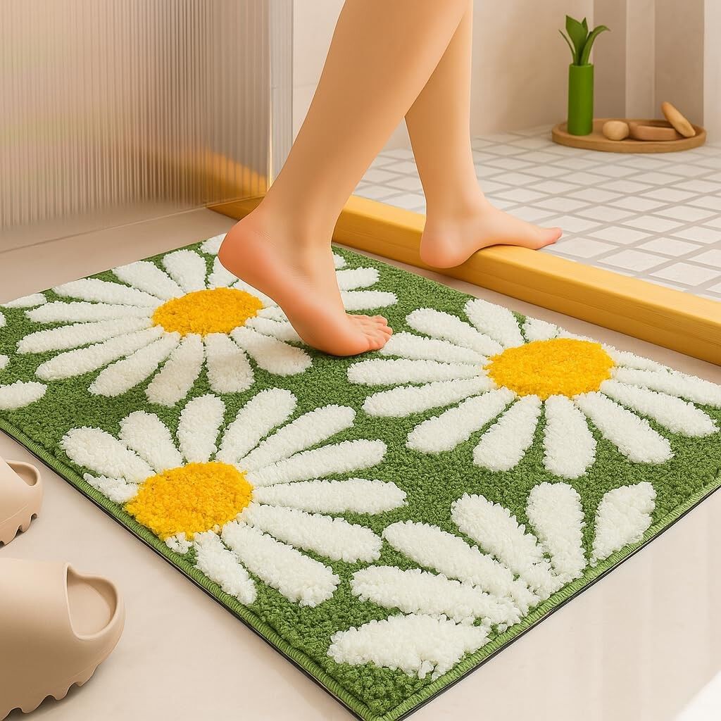 Tapis de bain Flower en microfibre ultra douce 2000 g/m² (40 x 60 cm) - Lot de 1 | Tapis de bain antidérapant ultra absorbant
