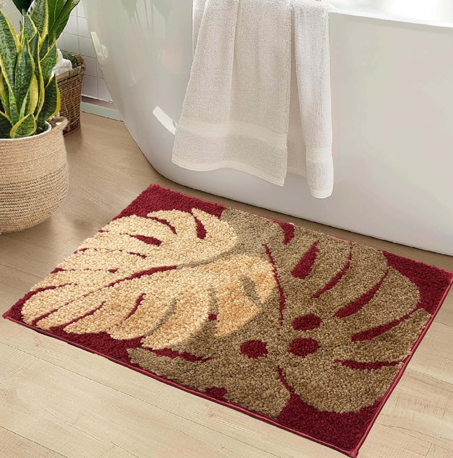 Tapis de bain motif feuilles jumelles | Microfibre 2000 g/m², antidérapant, ultra-absorbant | Tapis de bain rectangulaire 40 x 60 cm