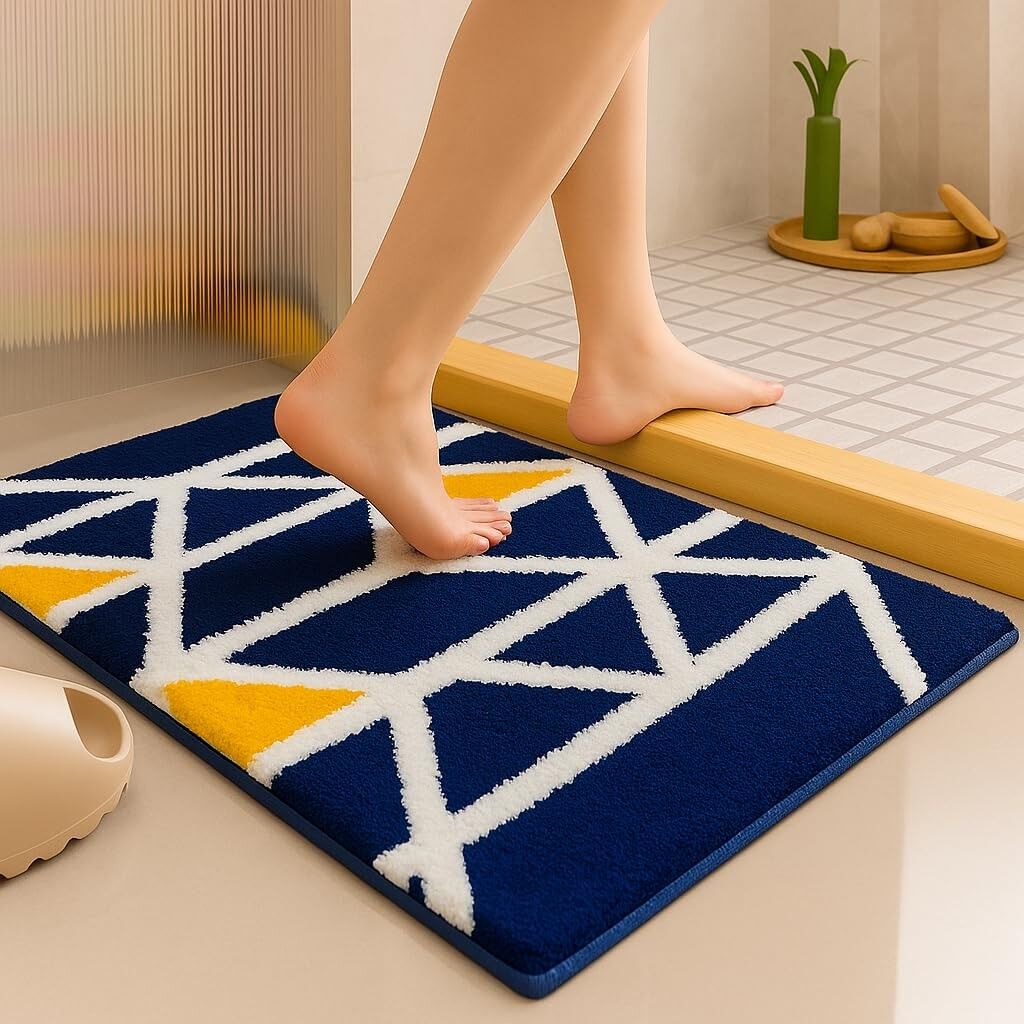Tapis de bain en microfibre ultra douce Mosaic Blue 2000 g/m² (40 x 60 cm) - Lot de 1 | Tapis de sol absorbant et antidérapant pour porte, salle de bain et cuisine