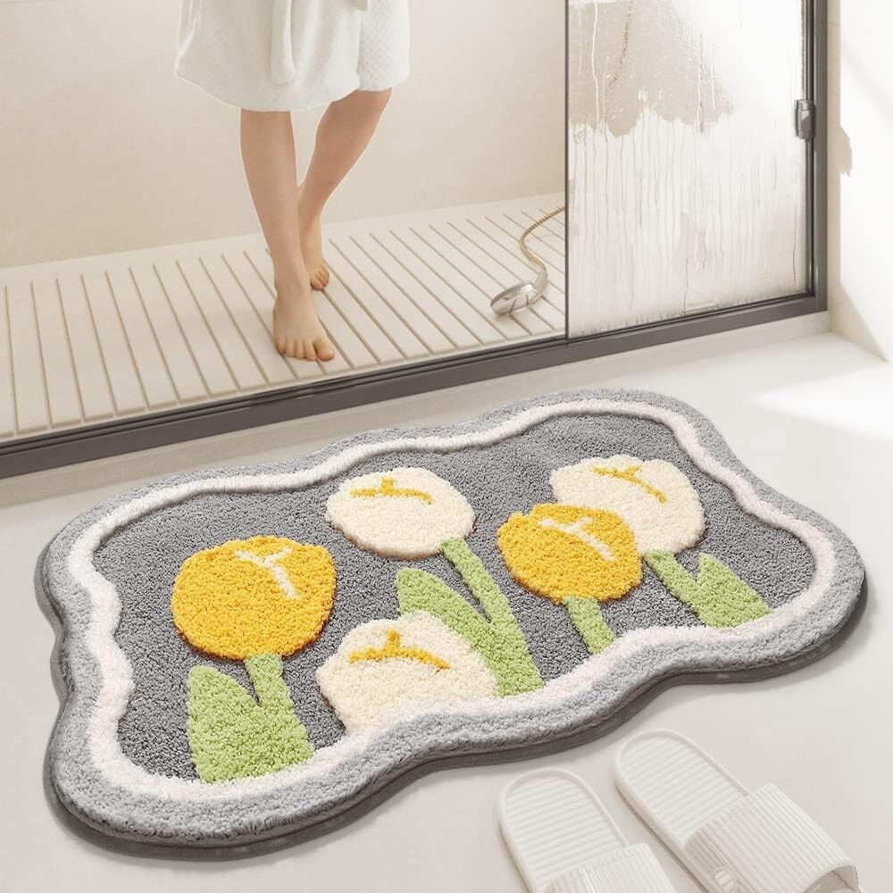 Tapis de bain/salon de sol/porte Tulips ultra doux et antidérapant 2000 g/m² en microfibre, 40 x 60 cm, lot de 1 |