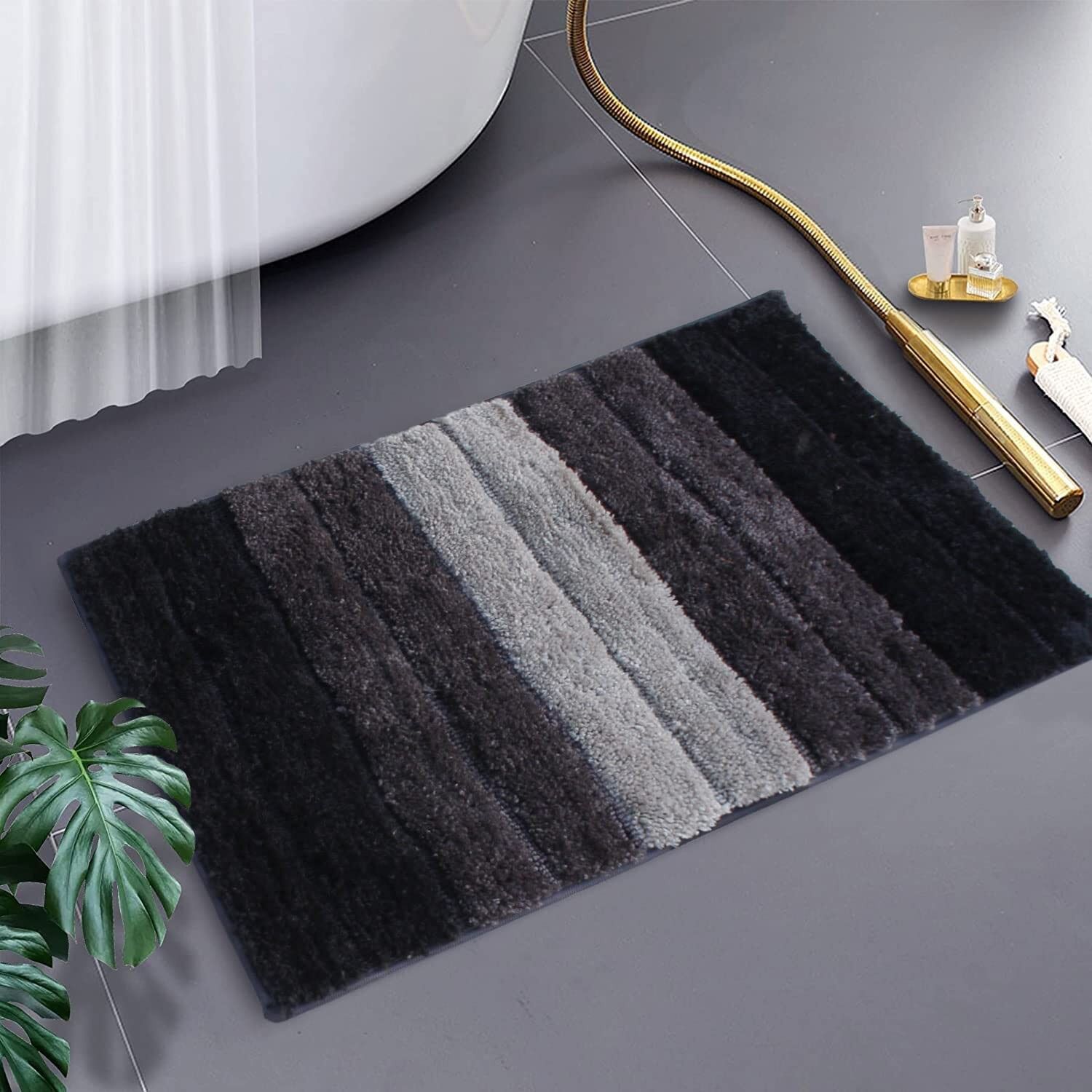 Tapis de bain de luxe en microfibre douce, antidérapant et ultra-absorbant, rectangulaire 40 x 60 cm | Tapis de bain lavable et résistant au glissement