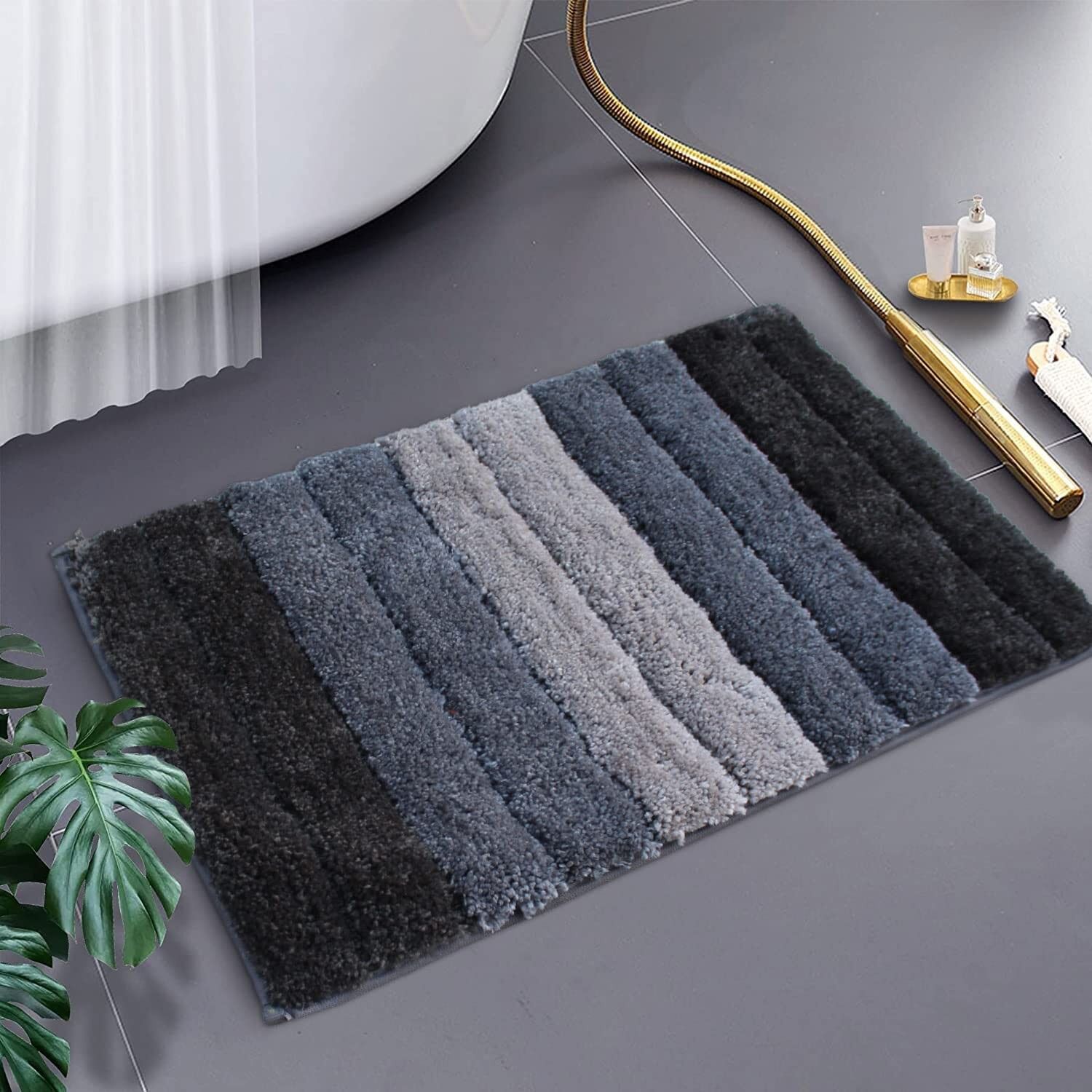 Tapis de bain en microfibre 40x60 cm - Doux, antidérapant, ultra absorbant, tapis de porte de salle de bain de luxe, lavable en machine (gris)