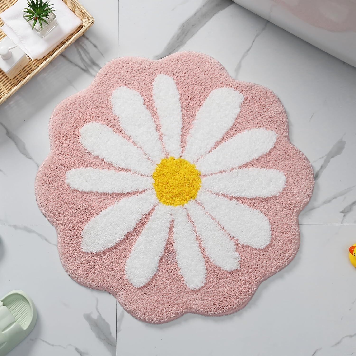 Tapis de bain et de porte rose abstrait mignon, antidérapant et lavable | Séchage rapide, facile à nettoyer, plusieurs tailles