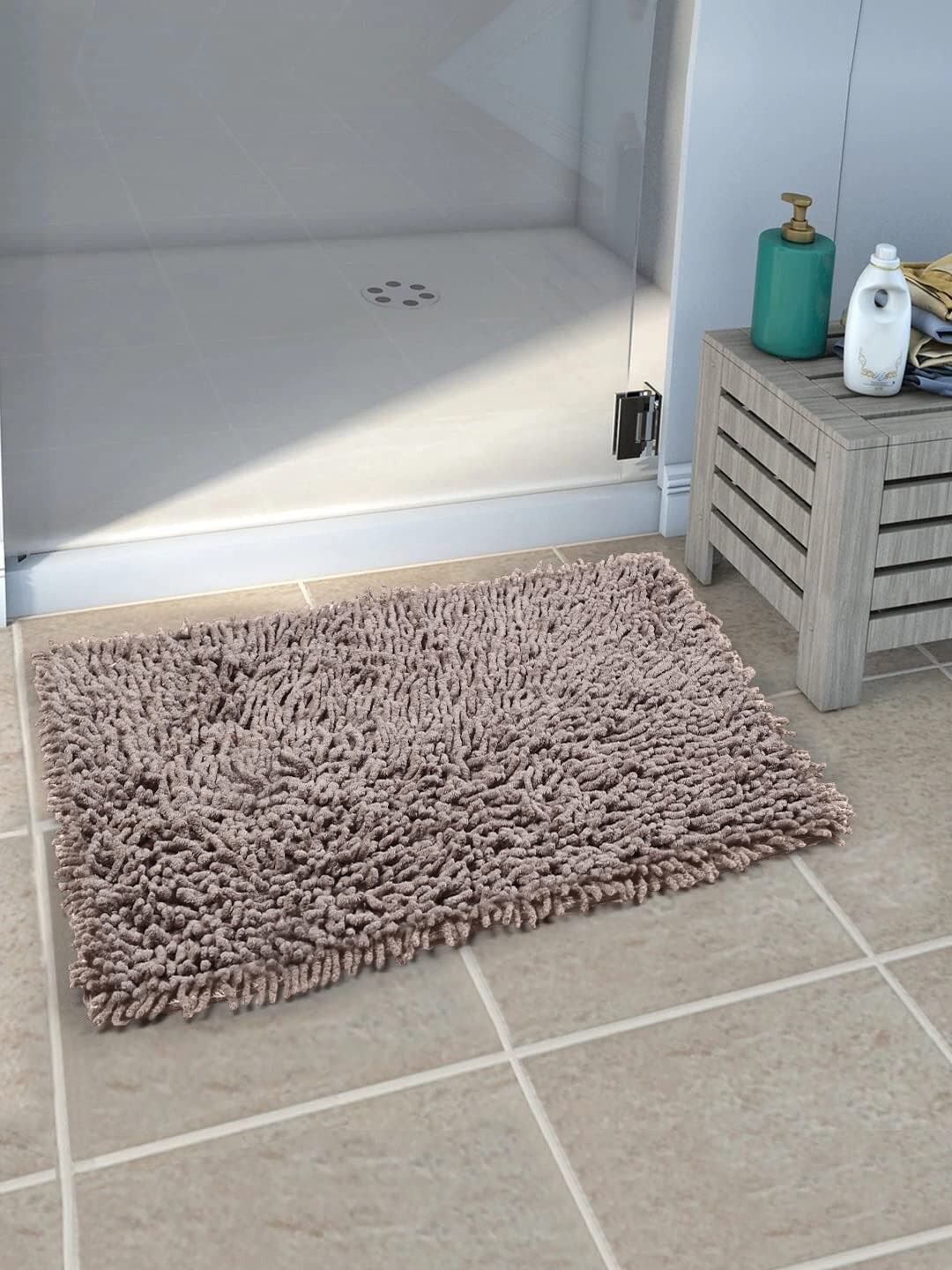 Tapis de bain antidérapant en coton shaggy 40 x 60 cm | Doux, ultra-absorbant et lavable, idéal pour la salle de bain, la cuisine et le bureau.