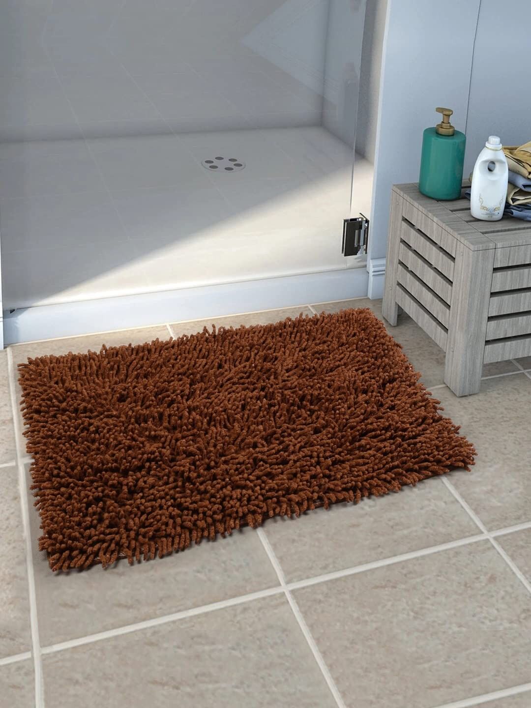 Tapis de bain en coton shaggy antidérapant 40 x 60 cm | Doux, absorbant et lavable, ce tapis de sol est idéal pour la salle de bain et la cuisine.
