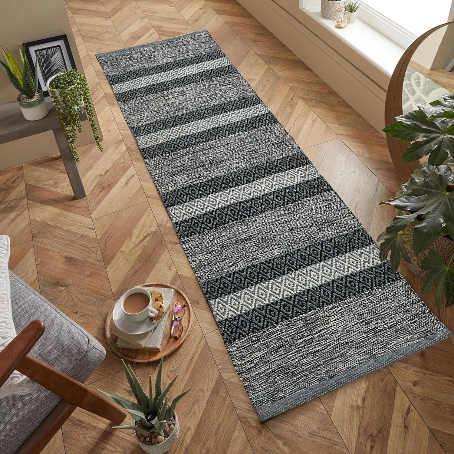 Tapis design moderne en coton tissé à la main, tapis de sol lavable pour chambre ou salon, 60 x 152 cm (2 x 5 pi) |