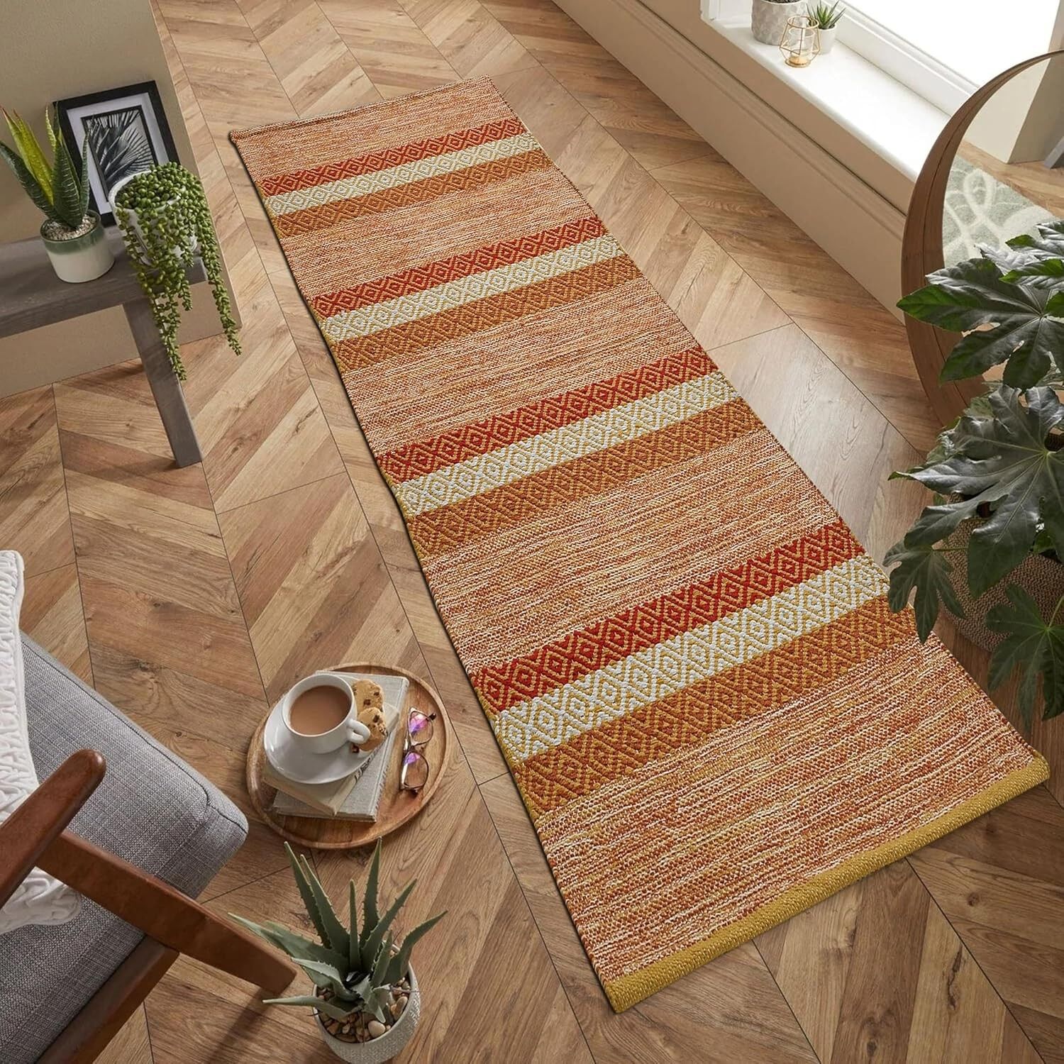 Tapis de créateur tissé à la main en coton 100 % tufté, 60 x 150 cm | Chambre, salon, décoration de sol, écologique