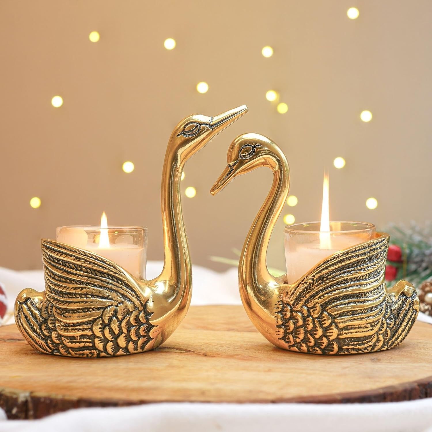 Cygnes décoratifs en aluminium doré, symbole de chance et d'amour | Bougeoir, décoration intérieure, cadeau de mariage pour les couples