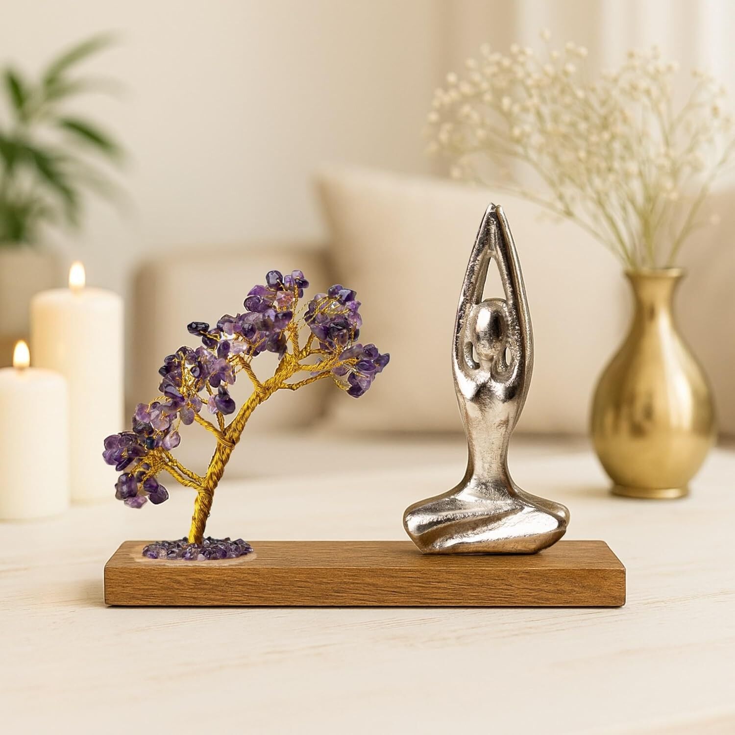 Arbre en cristal de quartz améthyste Namaste fait main (21 cm) | Guérison énergétique, méditation, décoration intérieure, Feng Shui et équilibre spirituel