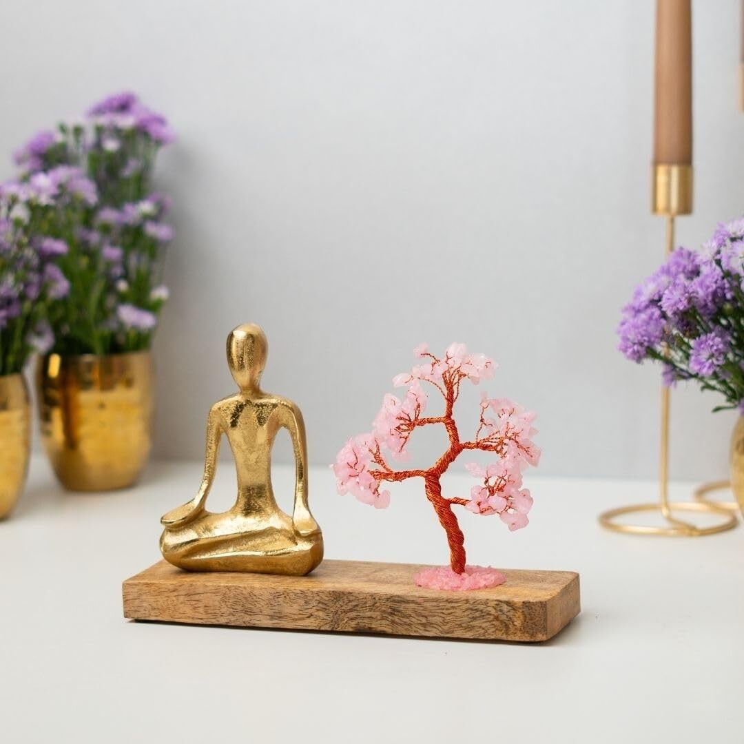 Arbre en cristal de quartz rose Nirvana | Bonsaï artisanal pour la guérison énergétique, la décoration intérieure, le Feng Shui et les cadeaux, 15 x 7 cm