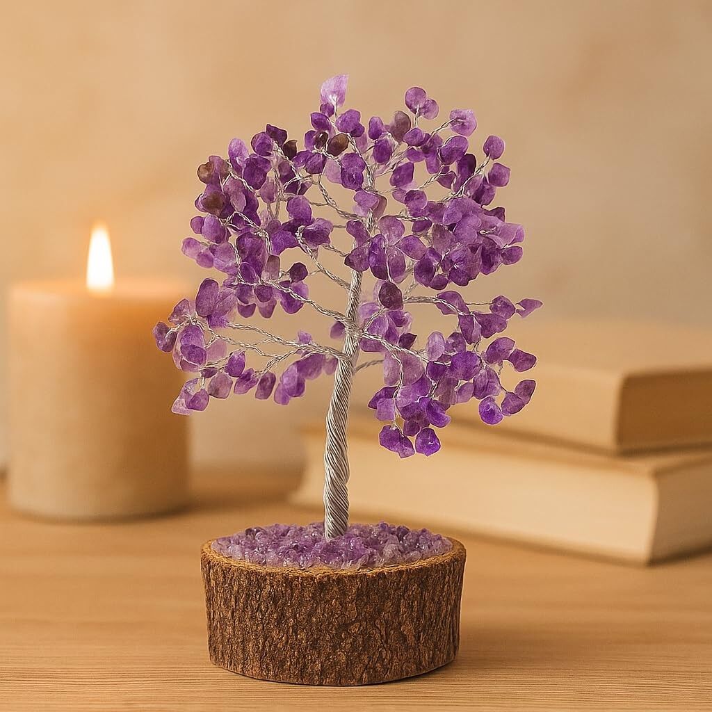 Arbre en pierre d'améthyste 23 cm | Pierres précieuses de guérison Reiki, décoration de table Feng Shui Vastu spirituelle