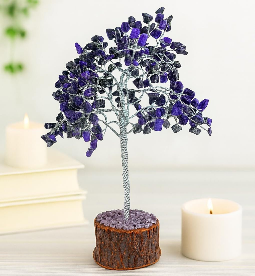 Arbre en lapis-lazuli - Pierres précieuses de guérison Reiki, décoration de table Feng Shui Vastu spirituelle, 23 cm | Cadeau en pierre précieuse à énergie positive