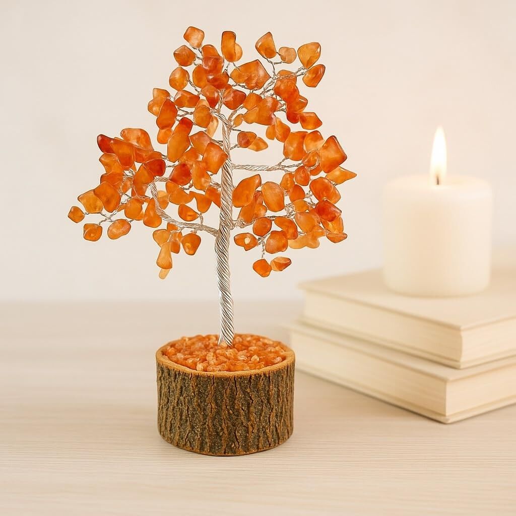 Arbre en cristal de cornaline, pierre précieuse spirituelle pour la guérison Reiki (23 cm) | Décoration de table Feng Shui Vastu, énergie positive, cadeau pour la maison