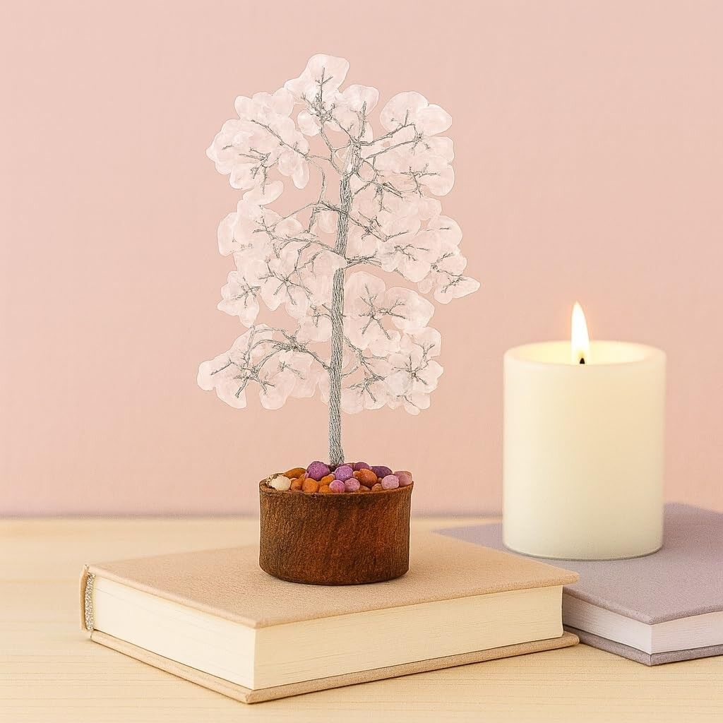 Arbre de cristal de quartz rose pour la guérison Reiki, 23 cm, décoration spirituelle Feng Shui Vastu en pierre précieuse | Générateur d'énergie positive
