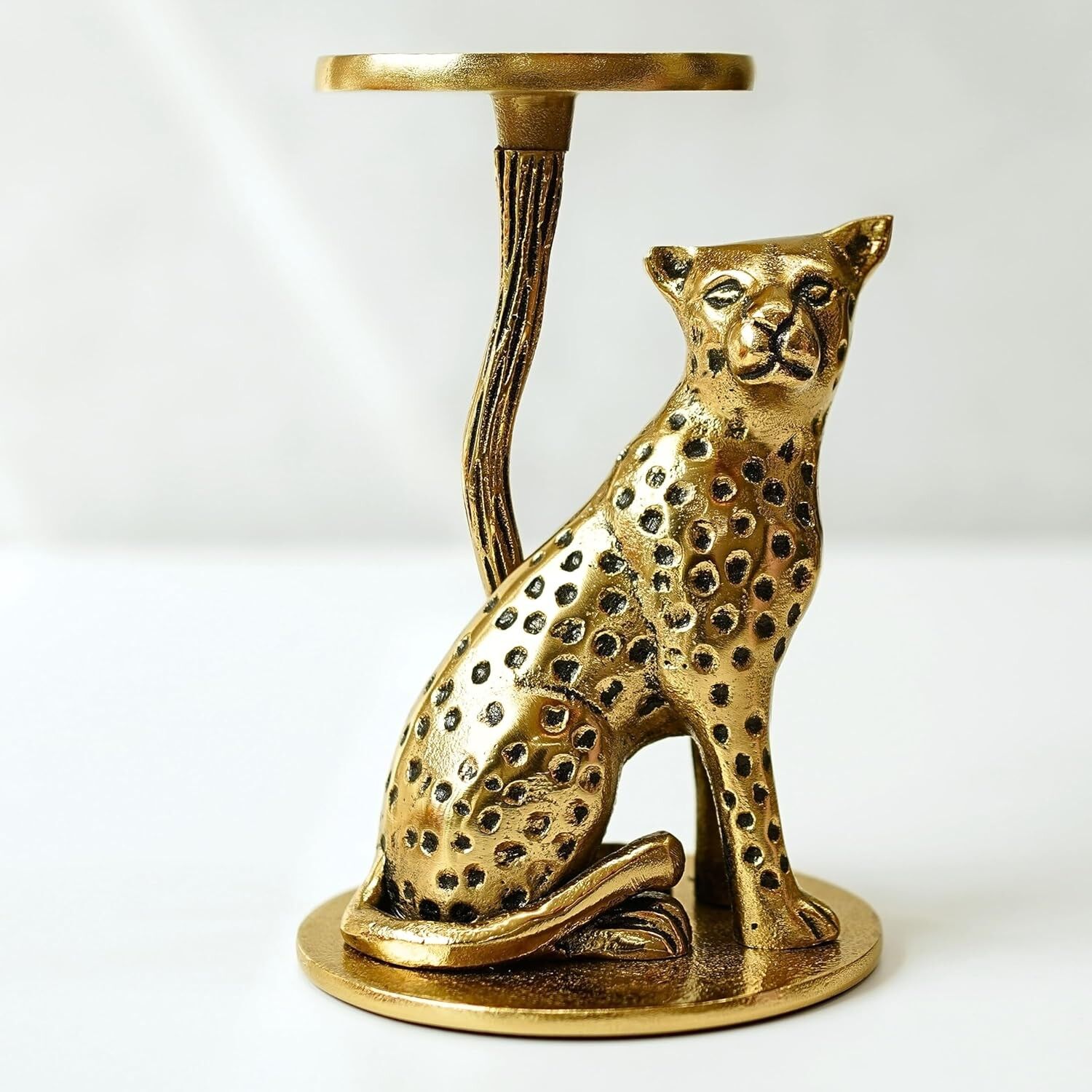 Bougeoir Jaguar artistique en aluminium et laiton | Décoration de table, cadeau porte-bonheur