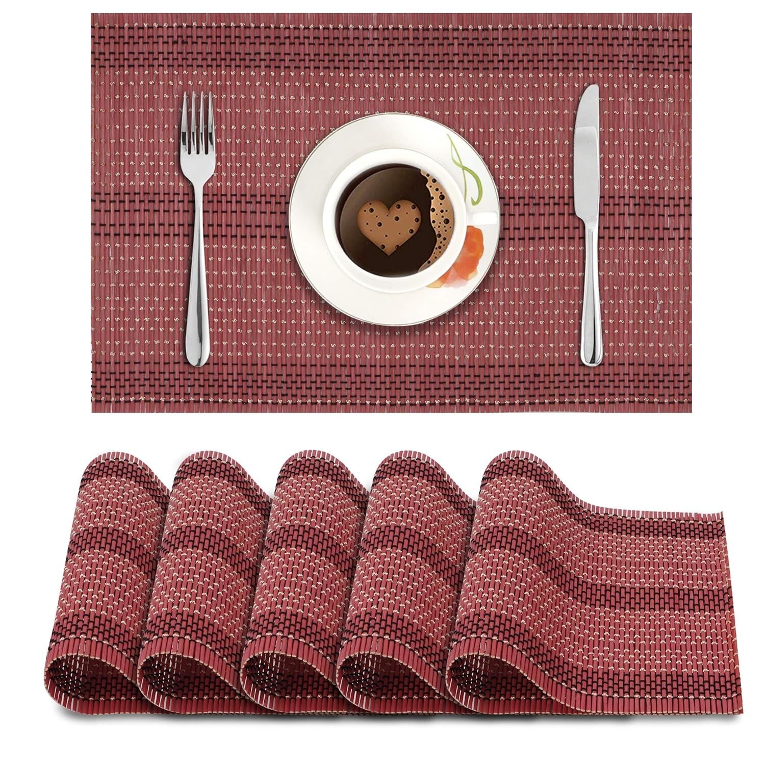 Sets de table modernes et résistants à la chaleur en bambou naturel (lot de 6), 45 x 30 cm | Sets de table faciles à nettoyer, décoration pour la cuisine et la maison