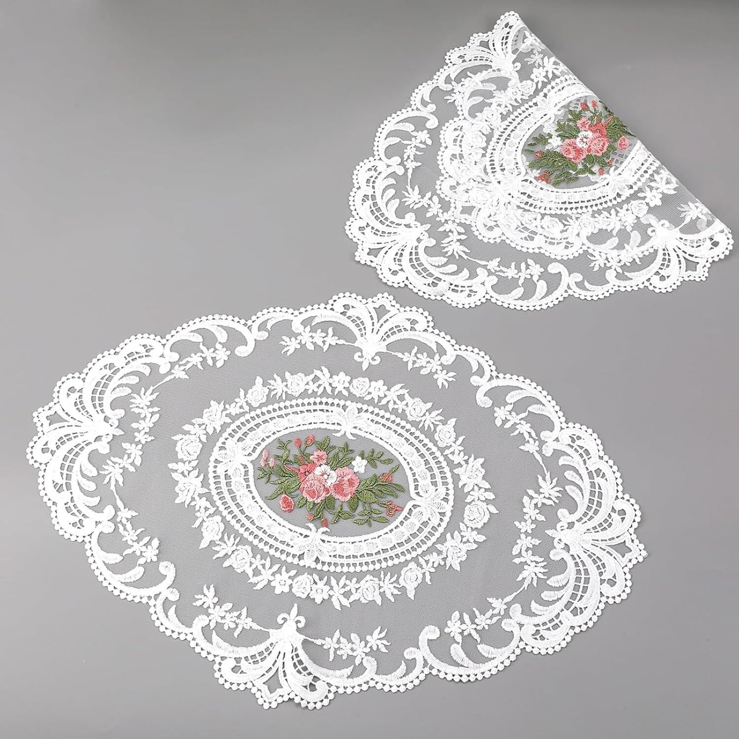Lot de 2 sets de table ronds vintage en dentelle crochetée pour table à manger et bureau | Nappe brodée à la main blanche