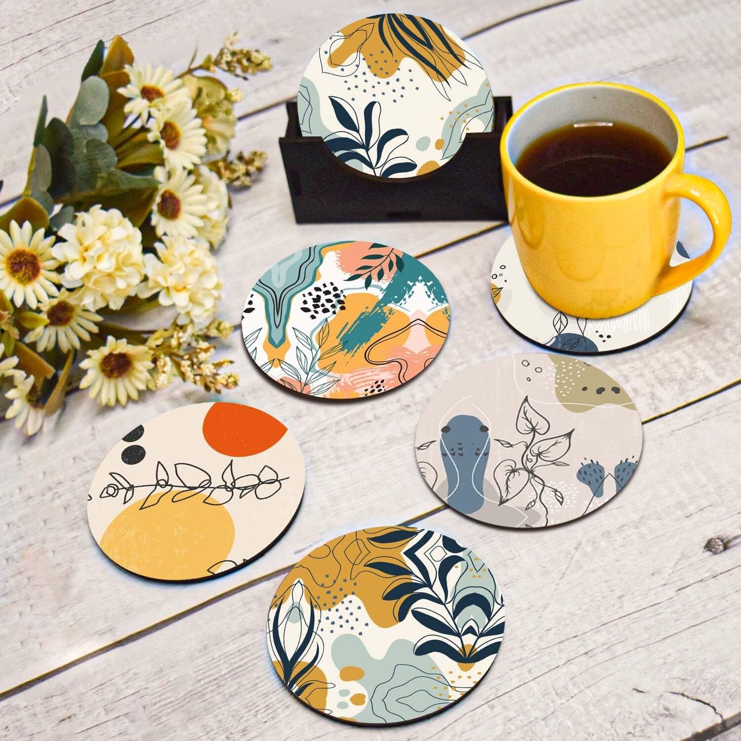Ensemble de 6 sous-verres Flora Design avec support | Décoration intérieure élégante, Idée cadeau, Tasses et verres à café