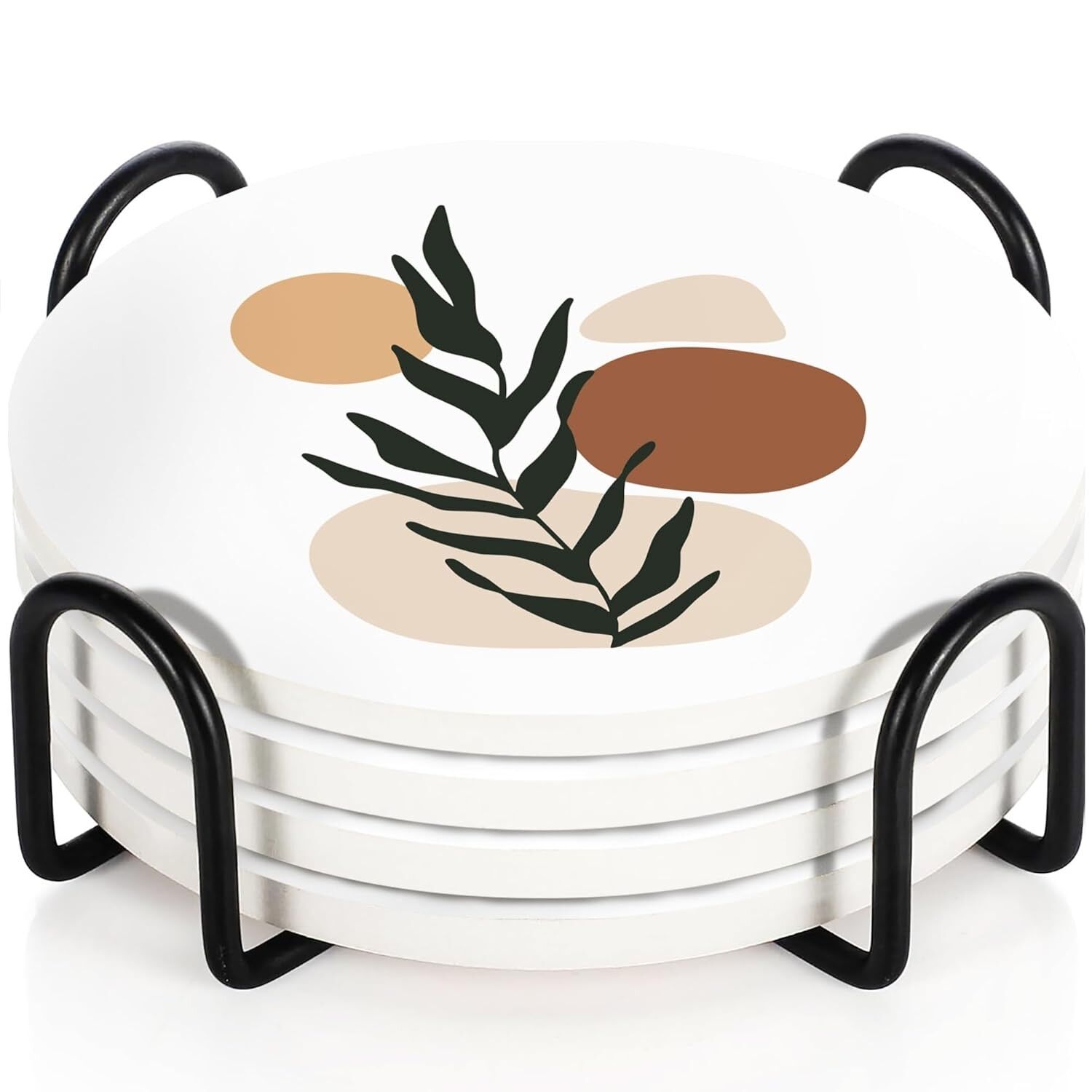 Dessous de verre en céramique effet marbre, finition mate et base en liège | Lot de 6 avec support en métal pour boissons, café, thé, cadeau de pendaison de crémaillère