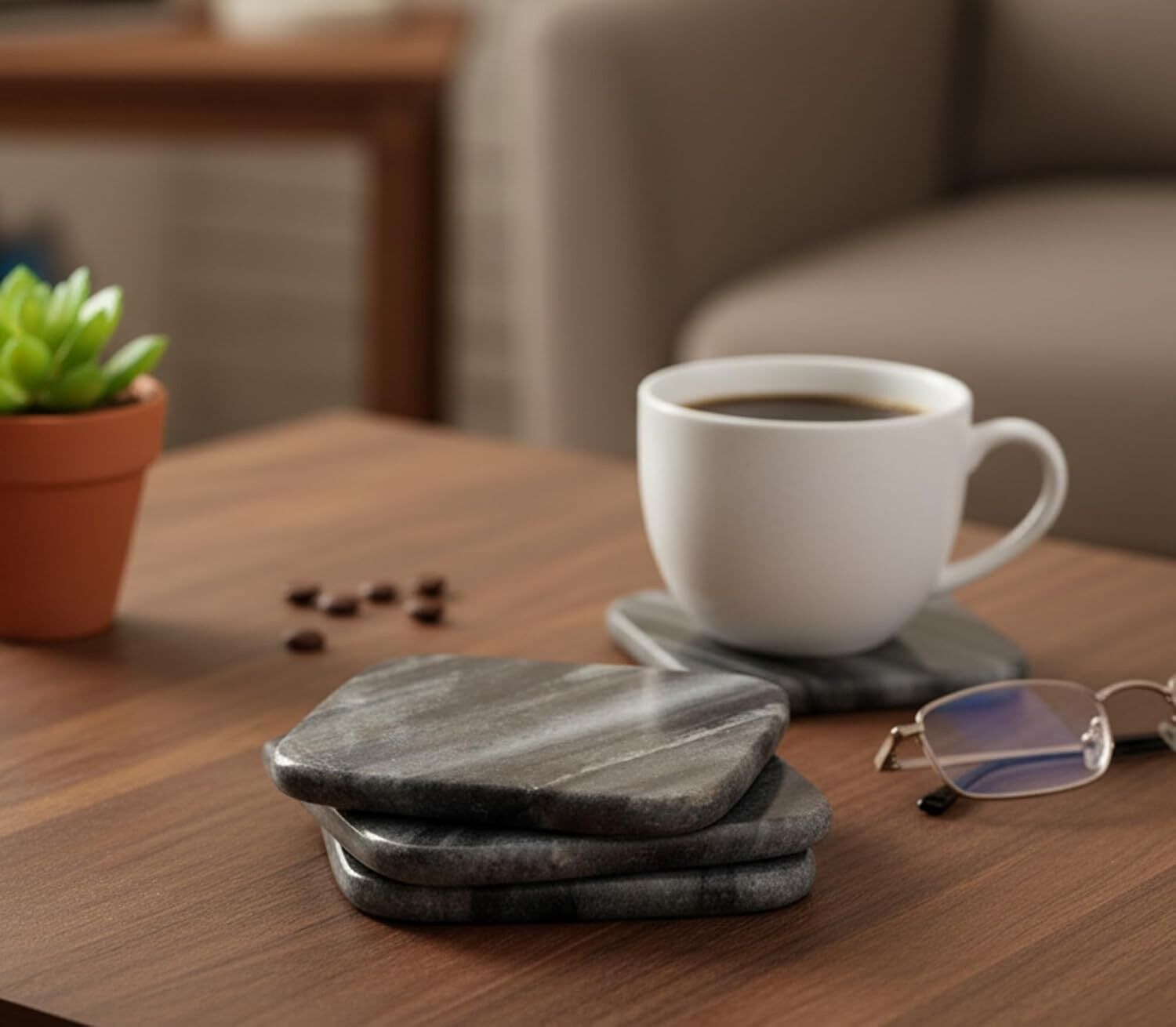 Ensemble de 4 dessous de verre en pierre naturelle - Dessous de verre faits main et absorbants pour la décoration de la maison, du bar et du bureau