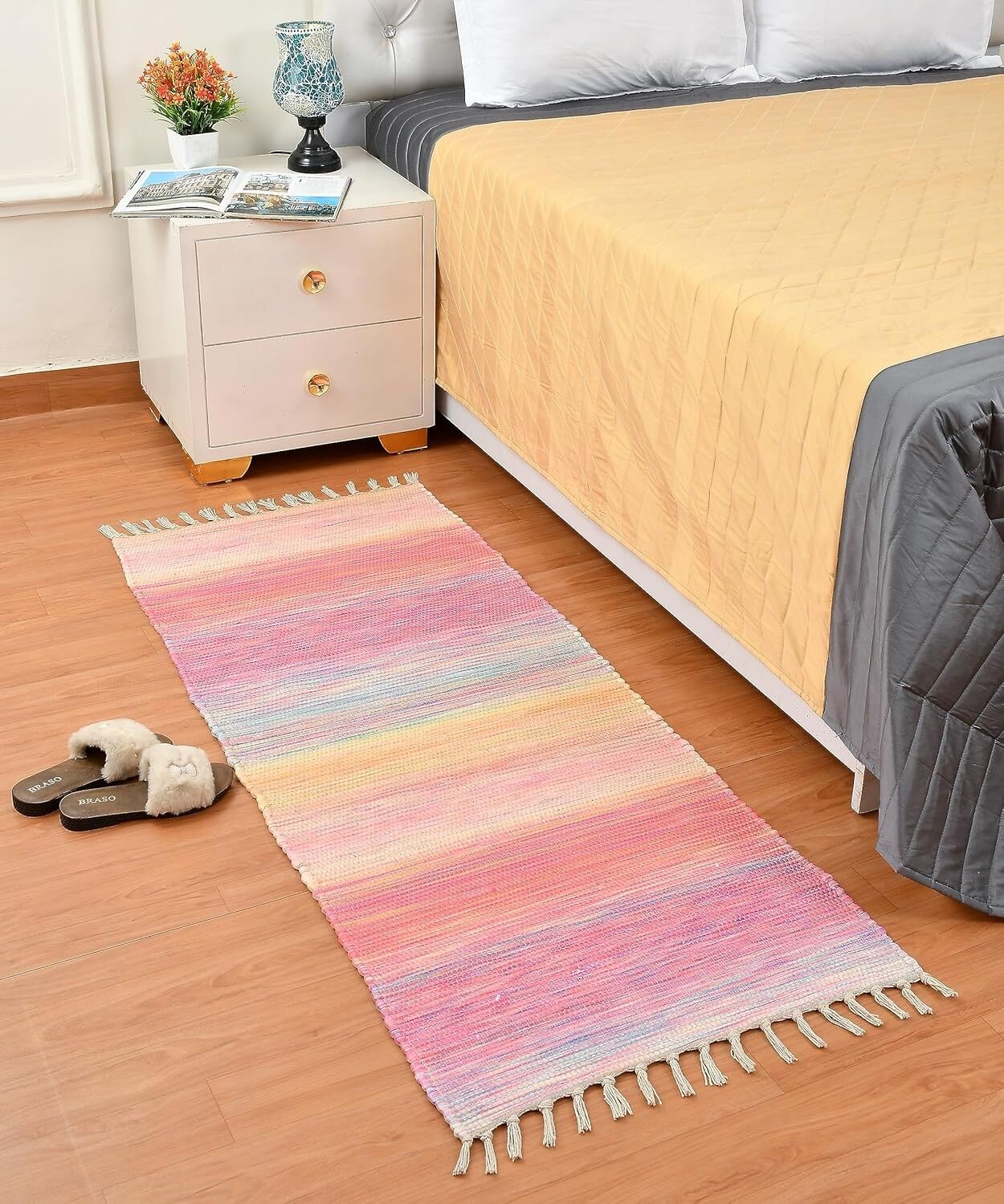 Tapis moderne imprimé durable 60 x 150 cm | Tapis fait main en tissu recyclé pour salon ou coin lit