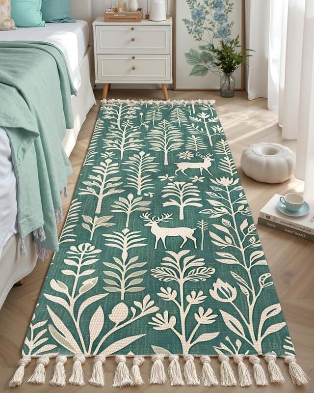 Tapis de couloir moderne tissé à la main en 100 % coton lavable, 60 x 150 cm | Tapis de sol pour salon, chambre ou cuisine