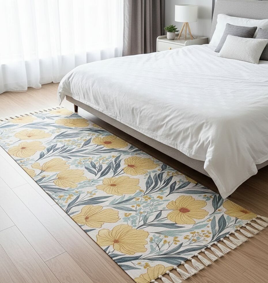 Tapis de couloir moderne imprimé tissé à la main, 100 % coton, lavable, 60 x 150 cm | Décoration de sol pour salon et chambre