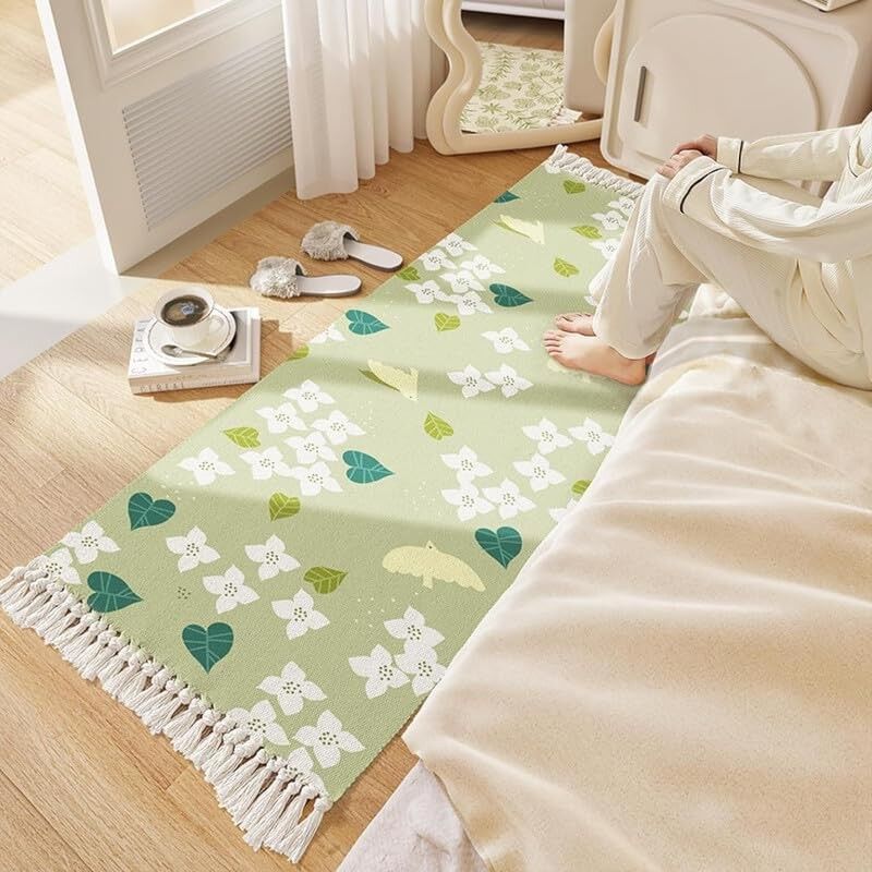 Chemin de lit imprimé lavable 100 % coton tissé à la main, 60 x 150 cm | Tapis pour salon, chambre, cuisine ou bureau