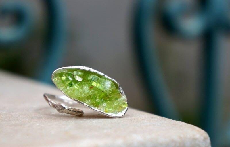 Bague Grande Nature pour Femme - Argent recyclé, Verre de Murano Vert