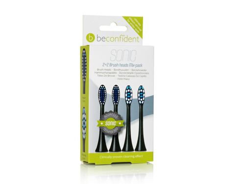 Beconfident Sonic Toothbrush heads Mix-pack (4 pcs) Regular/Whitening Black.