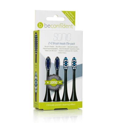 Beconfident Sonic Têtes de brosse à dents Mix-pack (4 pcs) Regular/Whitening Black.