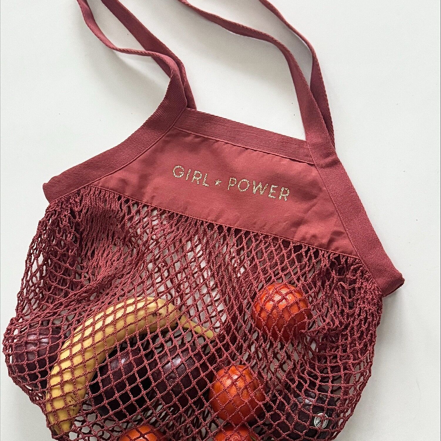 Einkaufstasche aus Netzstoff – orange-rot – Girl Power