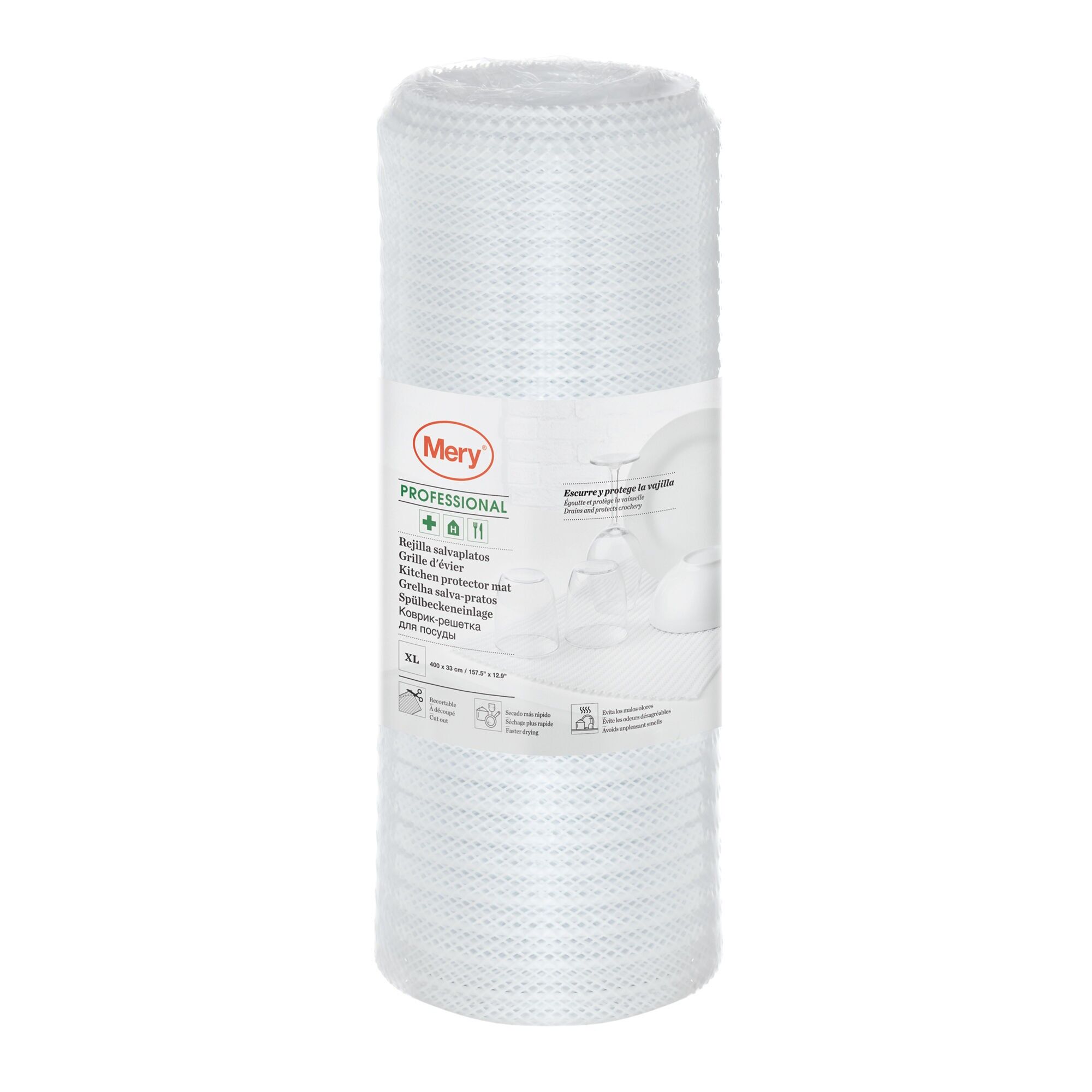 Mery | Spülbecken-Sieb | Lässt Wasser abfließen | Schützt | Zuschneidbar | Verhindert Gerüche | Weiß | Maße: 400 × 33 cm