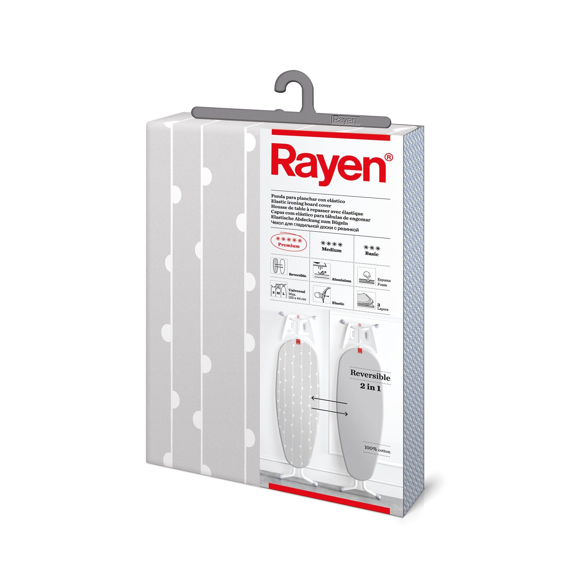 Rayen Grey Universal-Bügelbezug | 3-lagig: Aluminium, Schaumstoff & 100 % Baumwolle | Wendbar | Sonderserie | Maße: 51 x 127 cm | Farbe: Grau mit Streifen