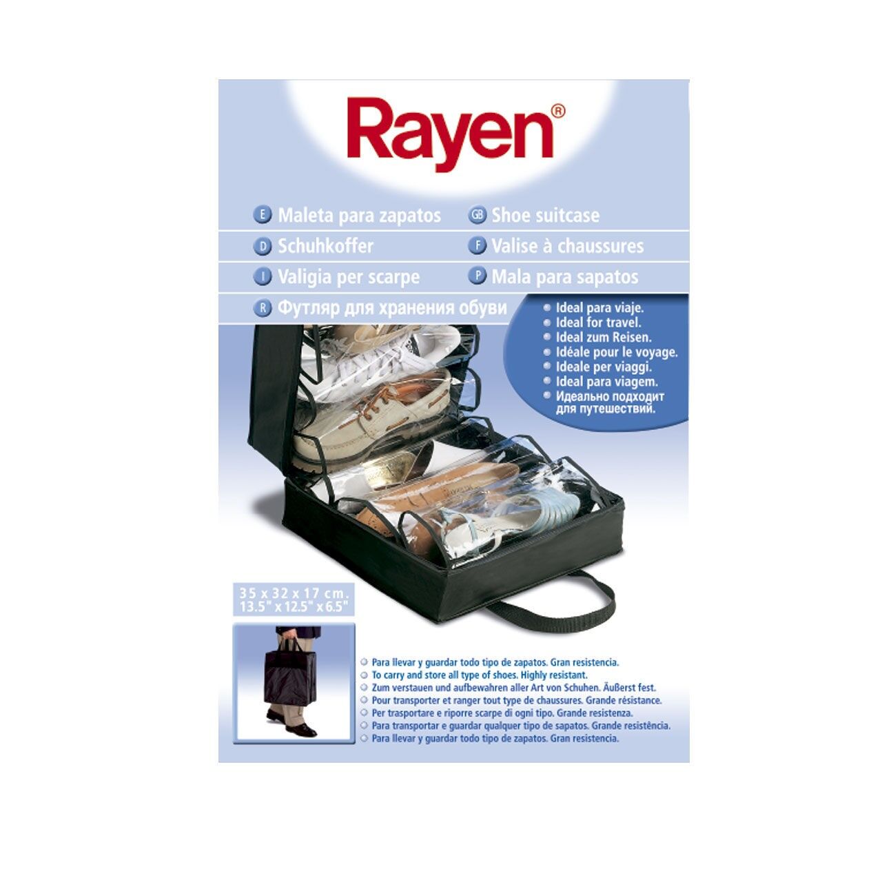 Rayen Schuhaufbewahrungskoffer | Für 6 Paar Schuhe | 35 × 32 × 17 cm | Schwarz