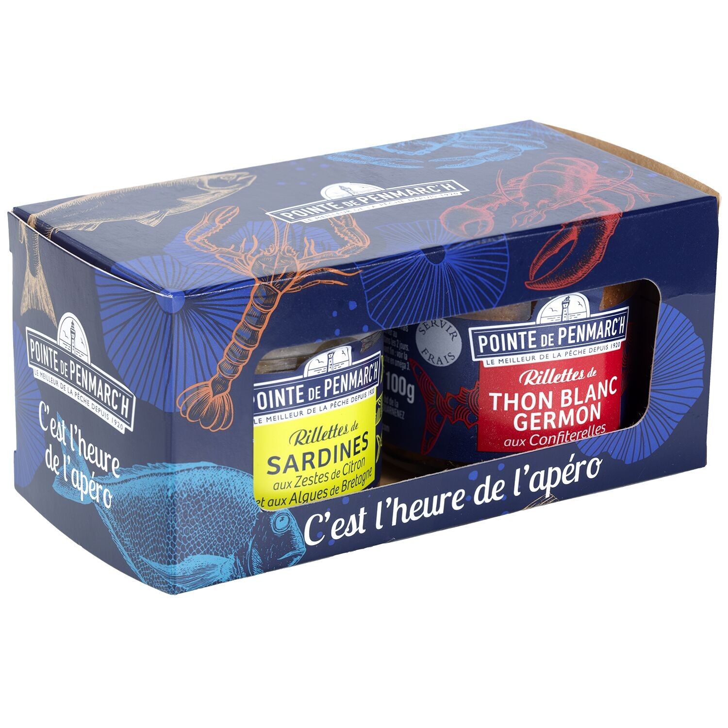 GESCHENKSET "ZEIT FÜR EINEN APERITIF" (Thunfisch-Confit-Rillettes, Sardinen-Rillettes mit Zitronenschale und Algen aus der Bretagne)
