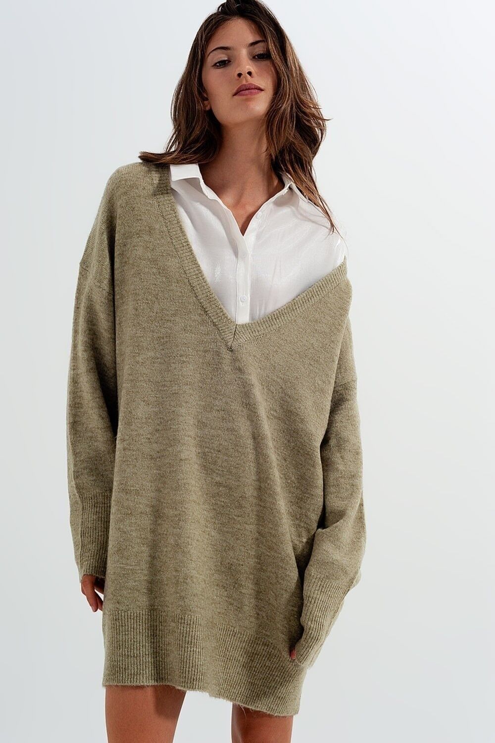 Maglione morbido con scollo a V verde