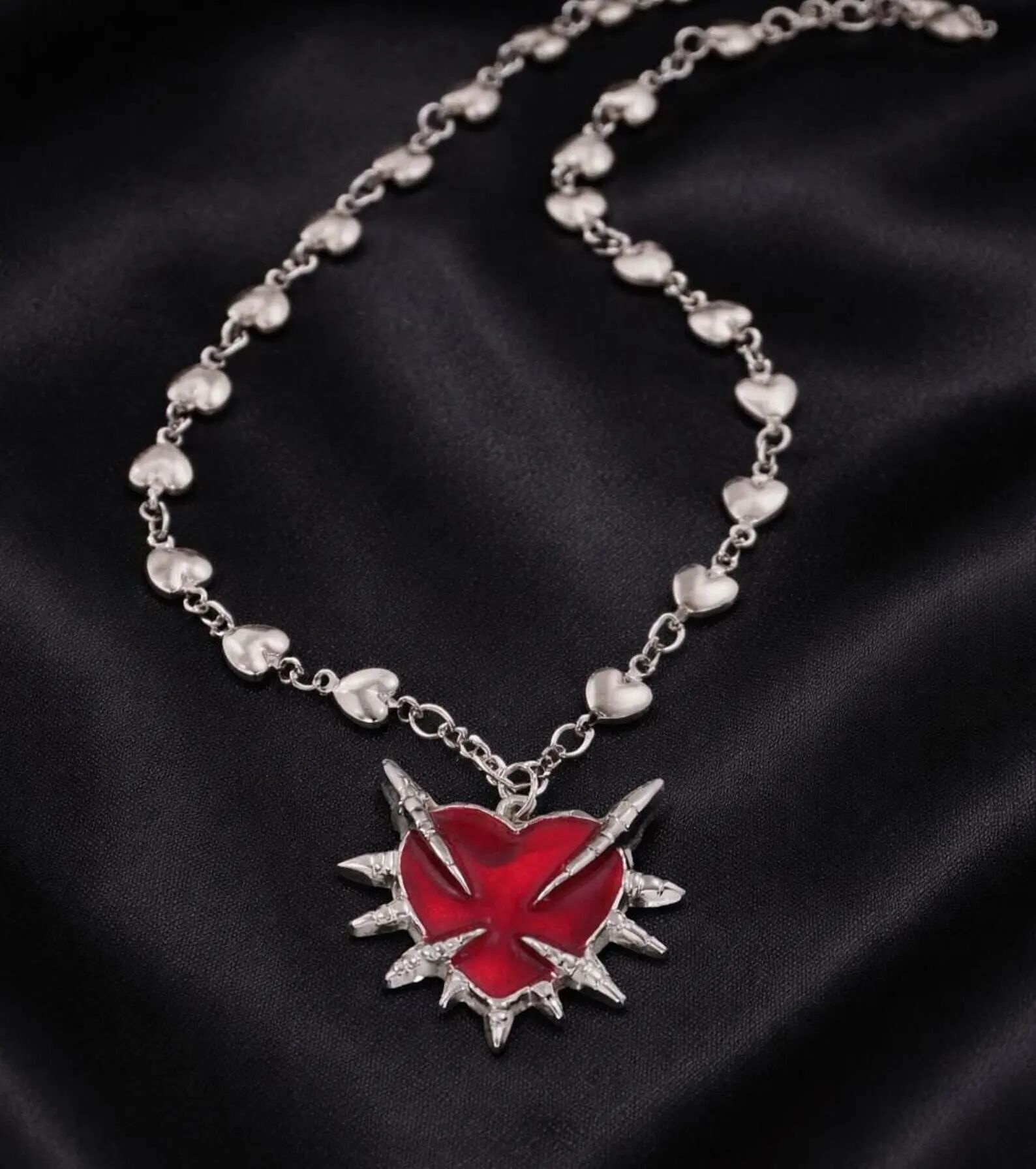 Red Gothic Heart  with claws pendant necklace