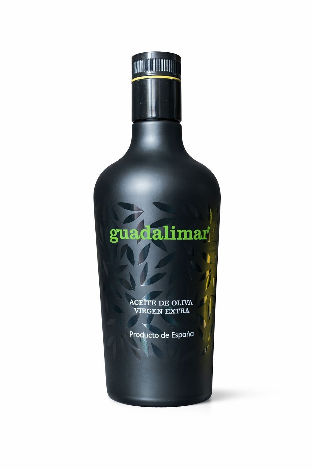 Premium early spring oil luxury bottle painted matte black with black vinyl leaf detail 500 ml.