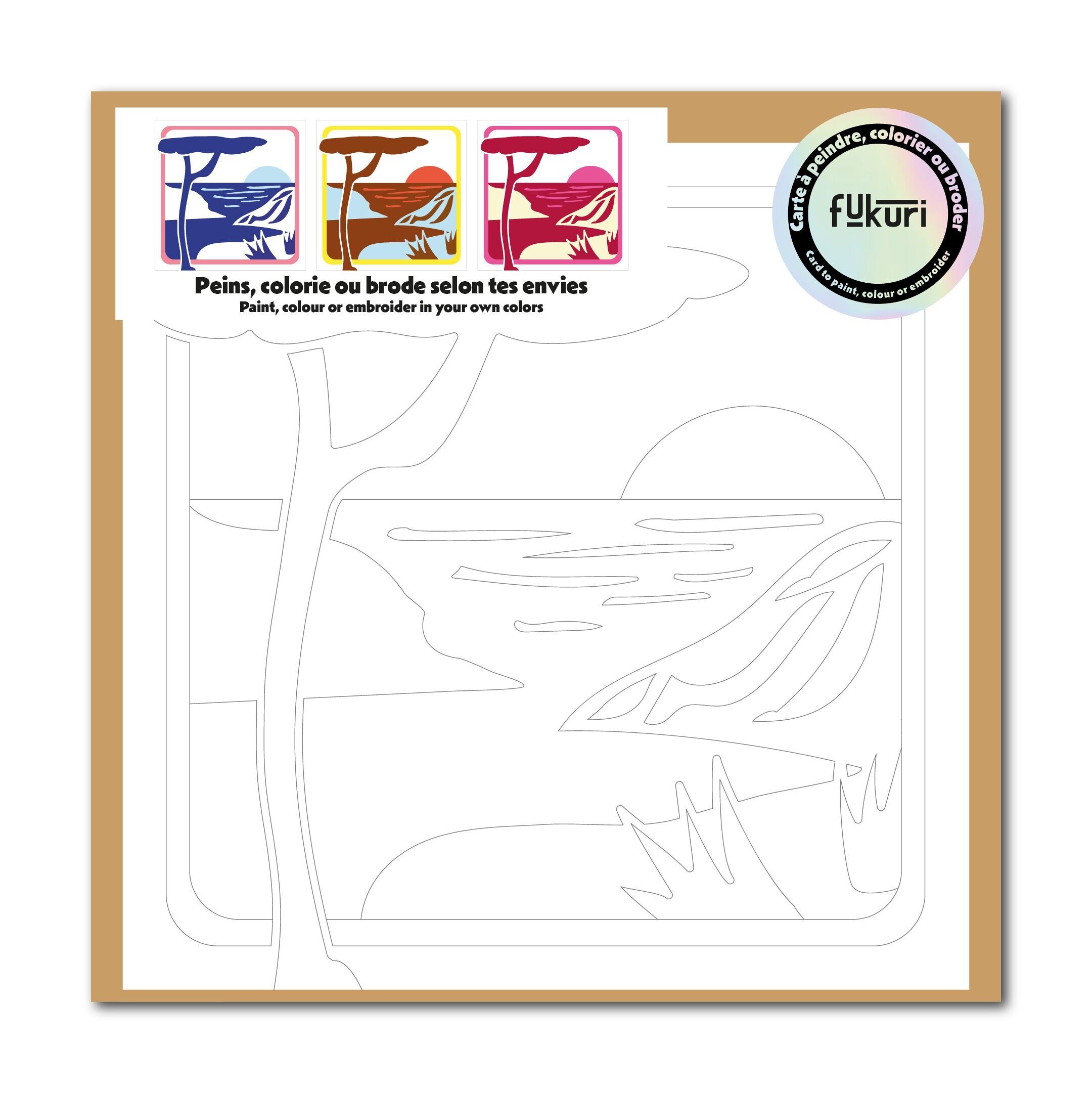 Kreative Karte zum Bemalen, Ausmalen oder Besticken – Unter den Kiefern