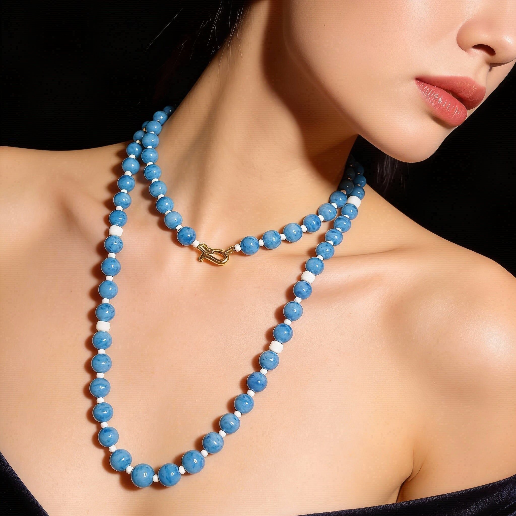 Collier sautoir "DREAM" Pierres d' Agate bleue - pièce unique.