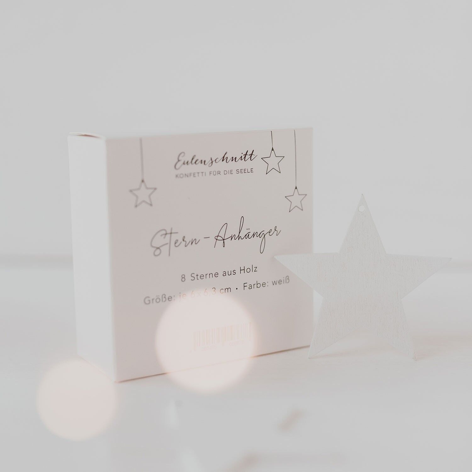 Wooden pendant star white 8 pieces